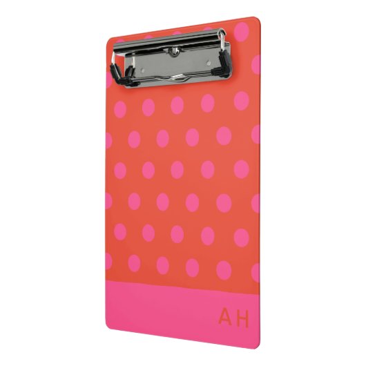 Polka Dots Roze en rood Sinaasappel monogram Mini Klembord (Angled2)