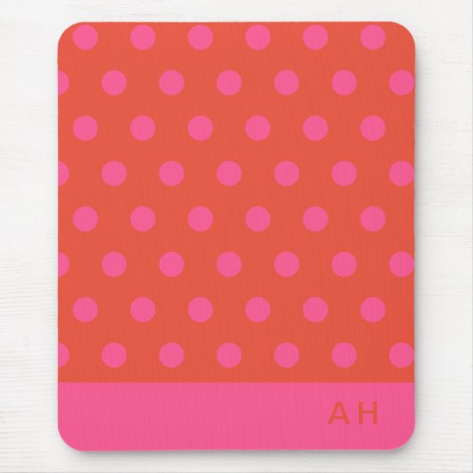Polka Dots Roze en rood Sinaasappel monogram Muismat (Voorkant)