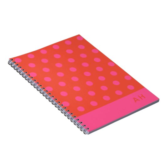 Polka Dots Roze en rood Sinaasappel monogram Notitieboek (Rechterzijde)