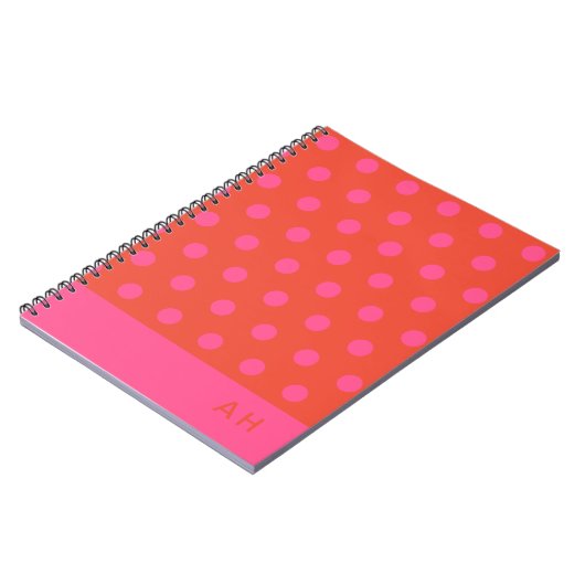 Polka Dots Roze en rood Sinaasappel monogram Notitieboek (Linkerzijde)