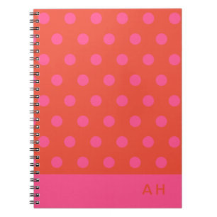 Polka Dots Roze en rood Sinaasappel monogram Notitieboek