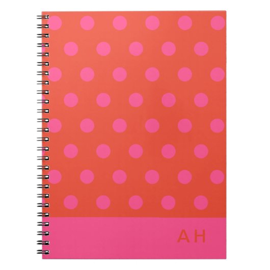 Polka Dots Roze en rood Sinaasappel monogram Notitieboek (Voorkant)