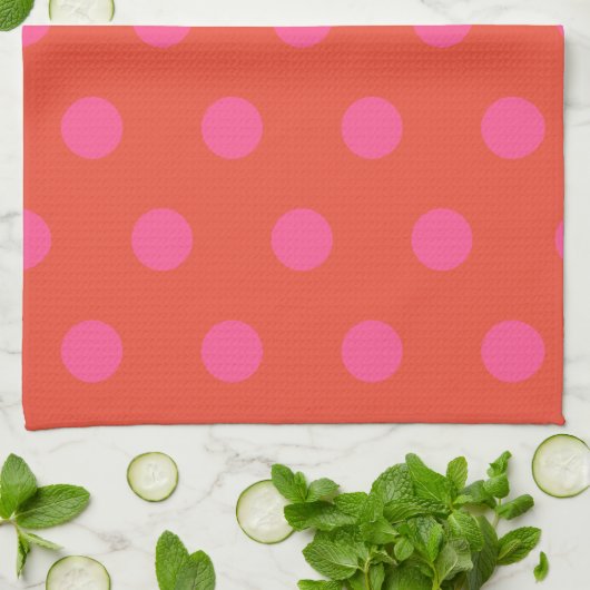 Polka Dots Roze en rood Sinaasappel monogram Theedoek (Gevouwen)