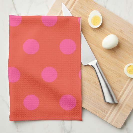 Polka Dots Roze en rood Sinaasappel monogram Theedoek (Quarter Fold)