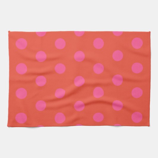 Polka Dots Roze en rood Sinaasappel monogram Theedoek (Horizontaal)