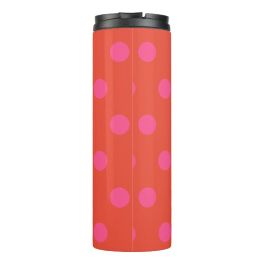Polka Dots Roze en rood Sinaasappel monogram Thermosbeker (Achterkant)