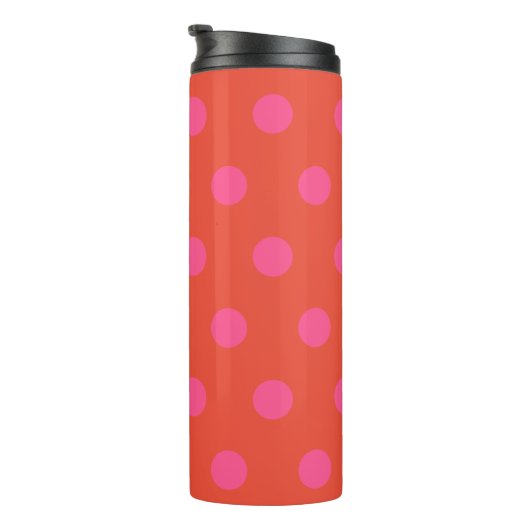 Polka Dots Roze en rood Sinaasappel monogram Thermosbeker (Geroteerd rechts)