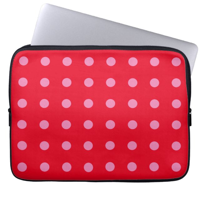  Polka Dots Roze Rood Kleur Retro Classic Laptop Sleeve (Voorkant)