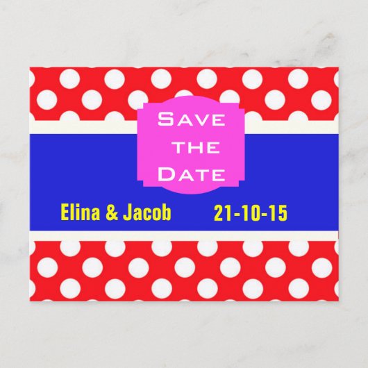  Polka Dots Save the Date Briefkaart (rood) (Voorkant)
