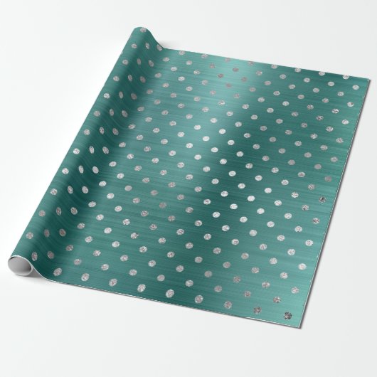 Polka Dots Silver Aqua Blauwgroen tropische VIP Cadeaupapier (Uitgerold)