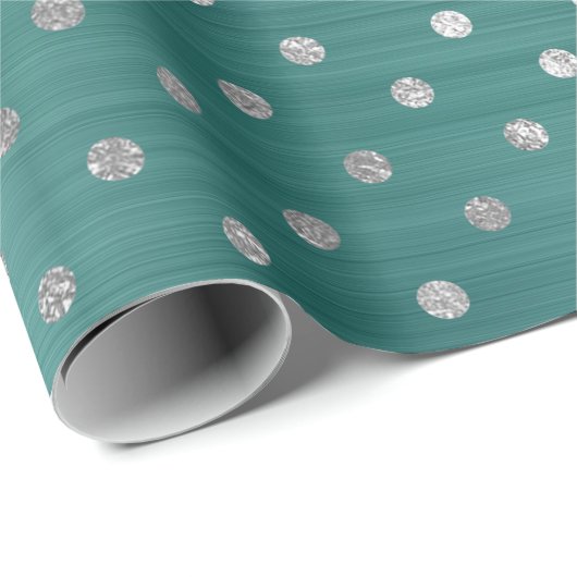 Polka Dots Silver Aqua Blauwgroen tropische VIP Cadeaupapier (Rol Hoek)