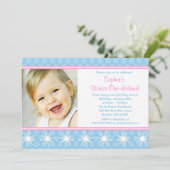Polka Dots Snowflakes Winter Onederland Birthday Kaart (Staand voorkant)
