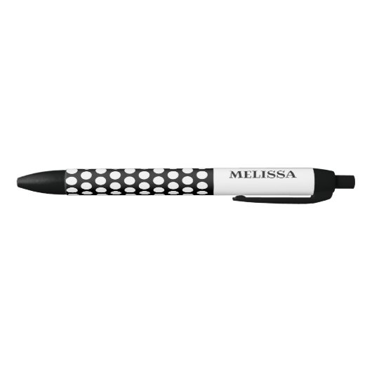 Polka Dots Spots Cute Black White Monogram Zwarte Inkt Pen (Bodem)