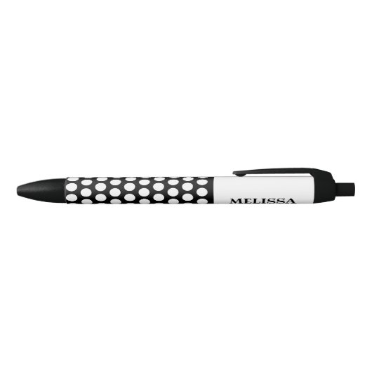 Polka Dots Spots Cute Black White Monogram Zwarte Inkt Pen (Bovenkant)
