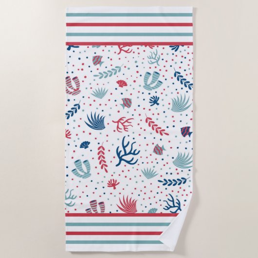 Polka Dots, Strepen, Vis en Koraal Strandlaken (Voorkant)