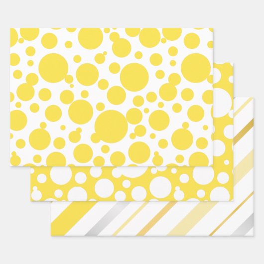 Polka Dots stripe patroongeel-zilver-gouden Inpakpapier Vel (Set)