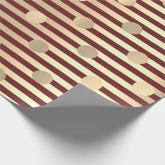 Polka Dots Stripes Champagne Goud Bourgogne Maroon Cadeaupapier (Hoek)