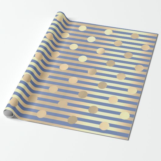 Polka Dots Stripes Champaigne Gouden Blauwe Pastel Cadeaupapier (Uitgerold)