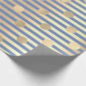 Polka Dots Stripes Champaigne Gouden Blauwe Pastel Cadeaupapier (Hoek)