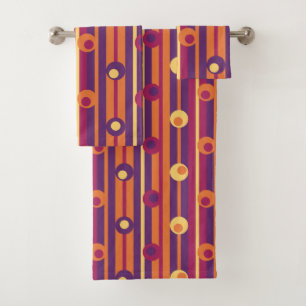Polka Dots & Stripes, Paars, Oranje, Fuchsia Bad Handdoek
