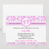Polka Dots Uitnodiging Baby Girl Douche Roze (Voorkant / Achterkant)