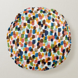 Polka dots: veelkleurige handverf. rond kussen