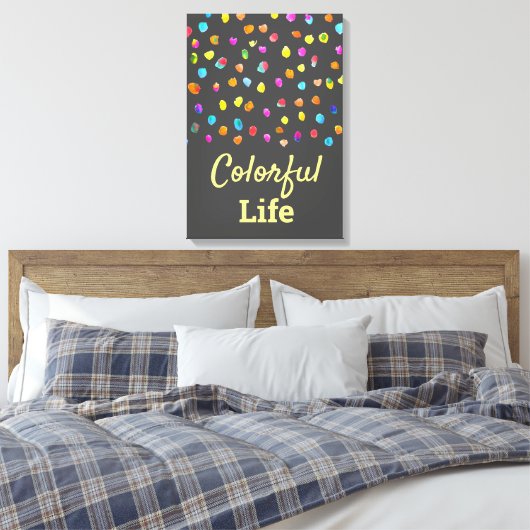 Polka dots waterverf boho pop art canvas afdruk (Insitu (Slaapkamer))