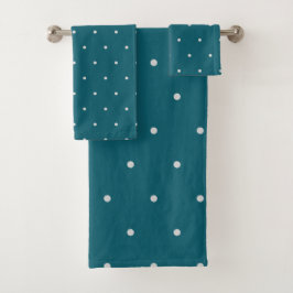 Polka Dots White op Blauwgroen Bad Handdoek