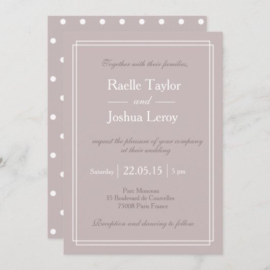 Polka dots wit blush roze minimalistische bruiloft kaart (Voorkant / Achterkant)