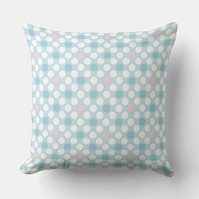 Polka dots wit roze blauw retro buitenkussen (Voorkant)