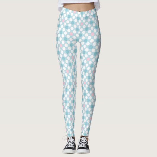 Polka dots wit roze blauw retro leggings (Voorkant)