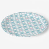 Polka dots wit roze blauw retro papieren bordje (Gekanteld)