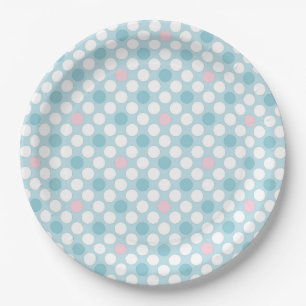 Polka dots wit roze blauw retro papieren bordje