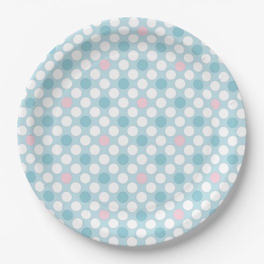 Polka dots wit roze blauw retro papieren bordje (Voorkant)