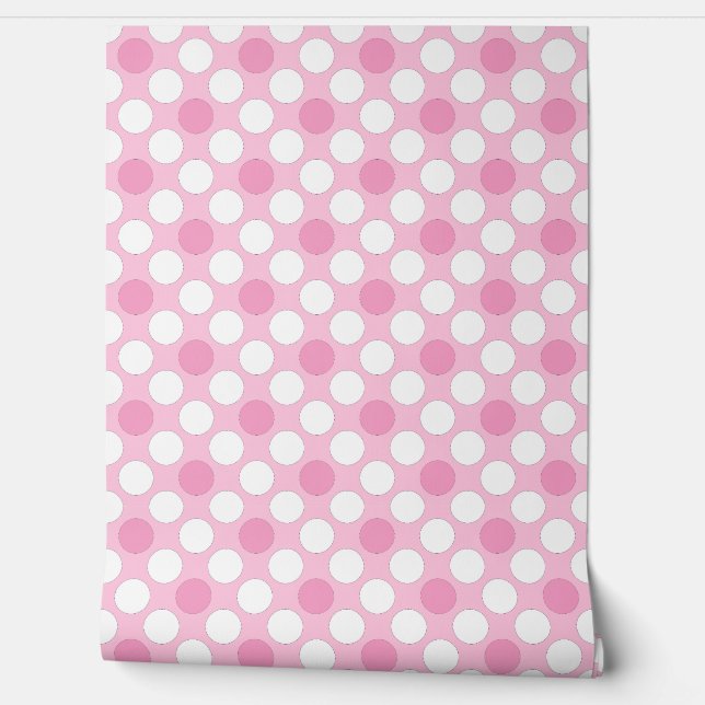 Polka dots wit roze retro behang (Afrollen)