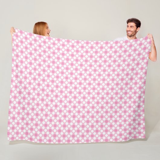 Polka dots wit roze retro fleece deken (In situ)