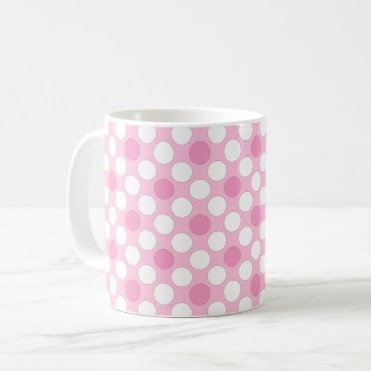 Polka dots wit roze retro koffiemok (Voorkant links)