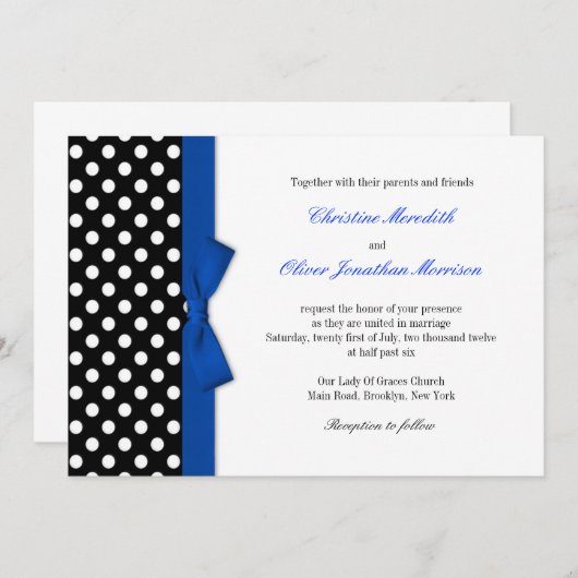Polka Dots with Blue Bow Weddenschap Kaart (Voorkant / Achterkant)