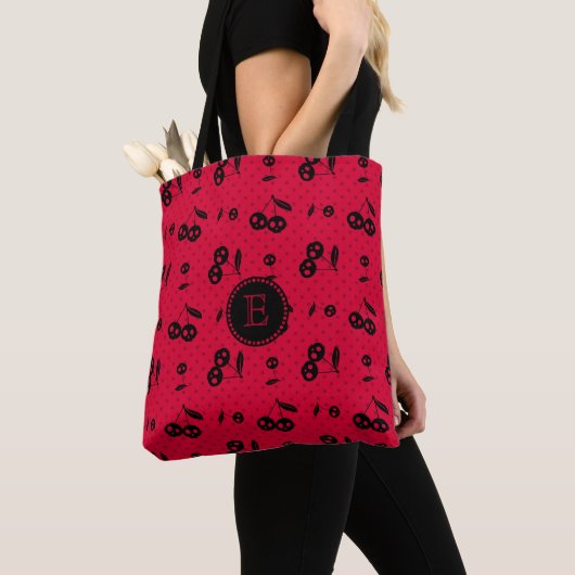Polka Dots with Cherry Skulls Monogram Tote Bag (Dichtbij)