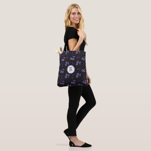Polka Dots with Cherry Skulls Monogram Tote Bag (Op model)
