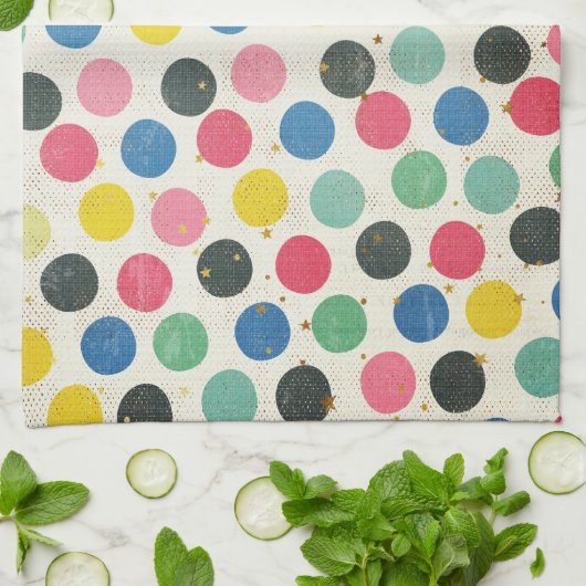 Polka Dots with Gold Stars, met meerdere kleuren Theedoek (Gevouwen)