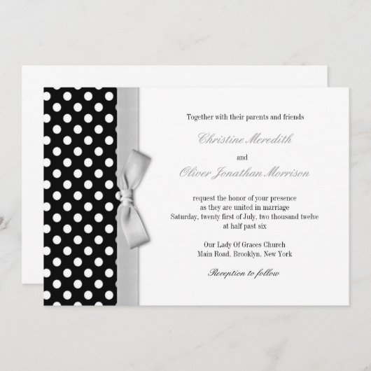 Polka Dots with Grey Bow Weddenschap Kaart (Voorkant / Achterkant)