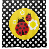 Polka Dots Yellow Flowers Whimsical Red Ladybug Douchegordijn (Voorkant)