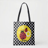 Polka Dots Yellow Flowers Whimsical Red Ladybug Tote Bag (Voorkant)