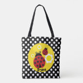 Polka Dots Yellow Flowers Whimsical Red Ladybug Tote Bag (Achterkant)