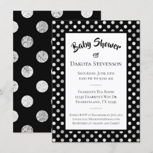 Polka Dots Zwart en Zilver Minimalistische Douch Kaart