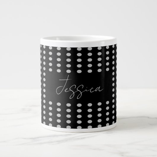 Polka Dots Zwart Grijs Kleur Retro Naam Grote Koffiekop (Voorkant)