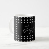  Polka Dots Zwart Grijs Kleur Retro Naam Koffiemok (Voorkant links)