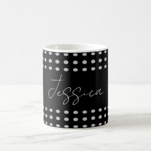 Polka Dots Zwart Grijs Kleur Retro Naam Koffiemok