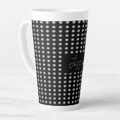 Polka Dots Zwart Grijs Kleur Retro Naam Latte Mok (Linkerhoek)